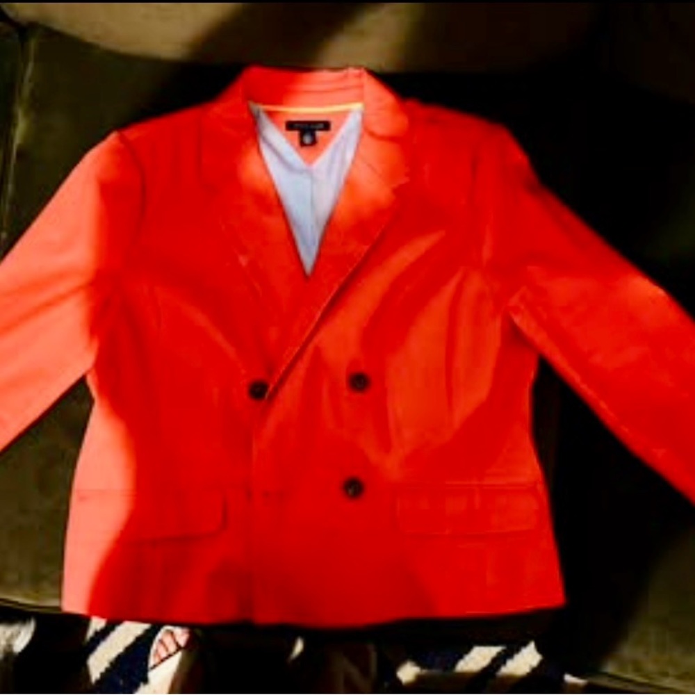 Tommy Hilfiger bright orange, double breasted,  3/4 sleeve, blazer size 12.